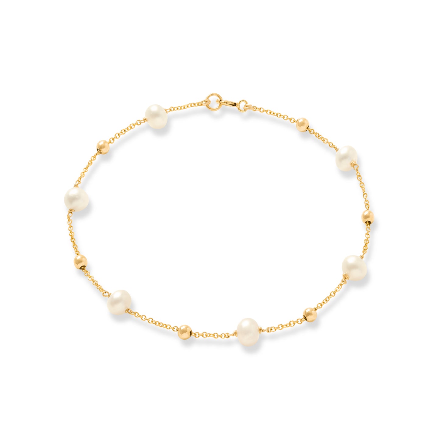Credo fine chain bracelet with cultured freshwater pearls & gold beads