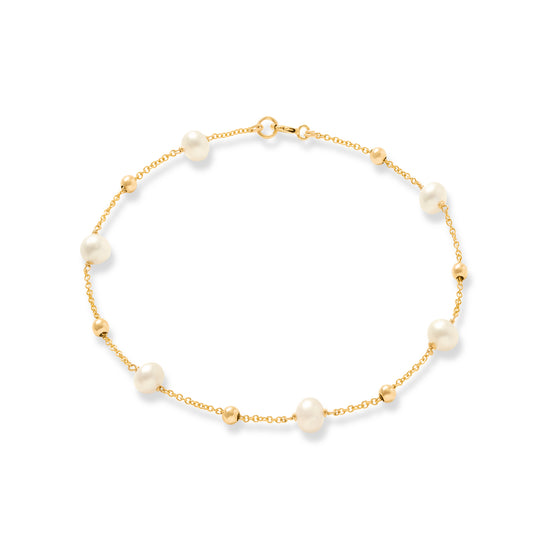 Credo fine chain bracelet with cultured freshwater pearls & gold beads