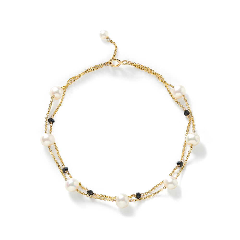 Credo fine double chain bracelet with cultured freshwater pearls & spinel