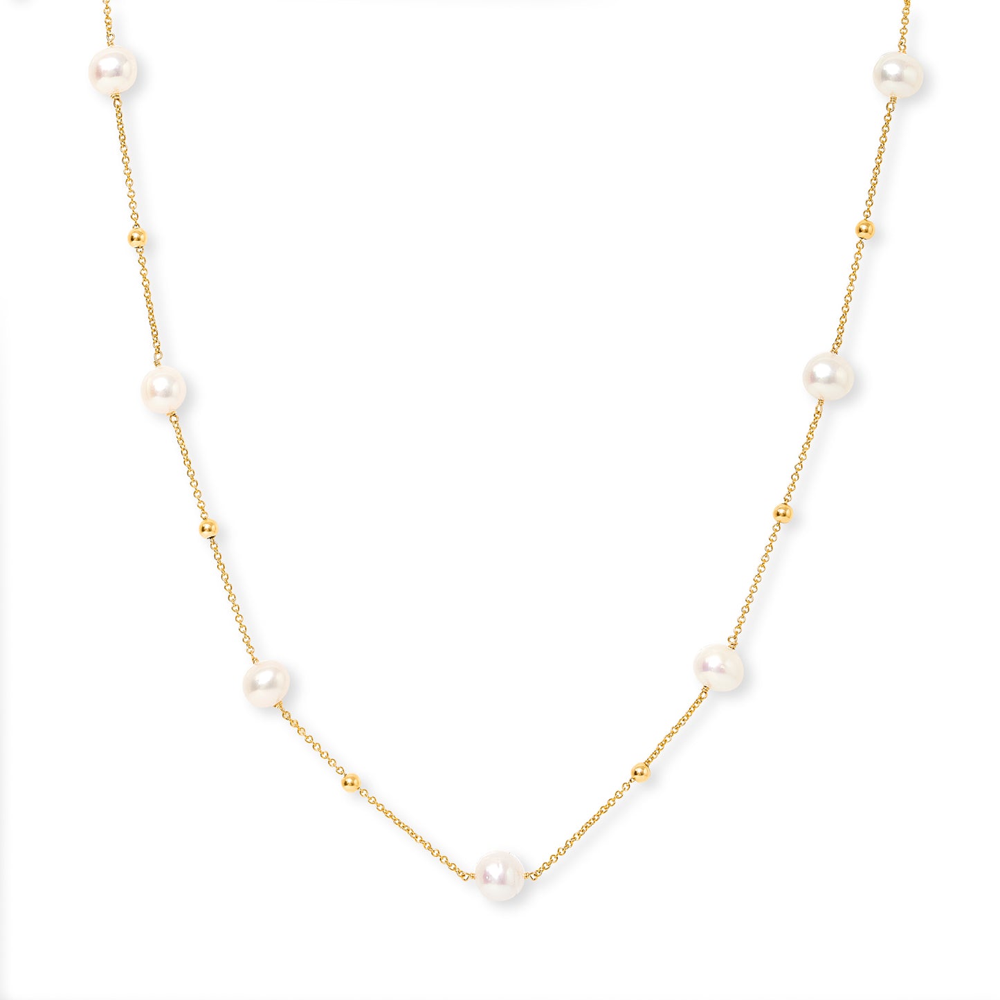 Credo fine chain necklace with cultured freshwater pearls & gold beads