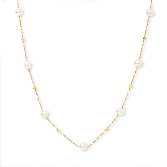 Credo fine chain necklace with cultured freshwater pearls & gold beads