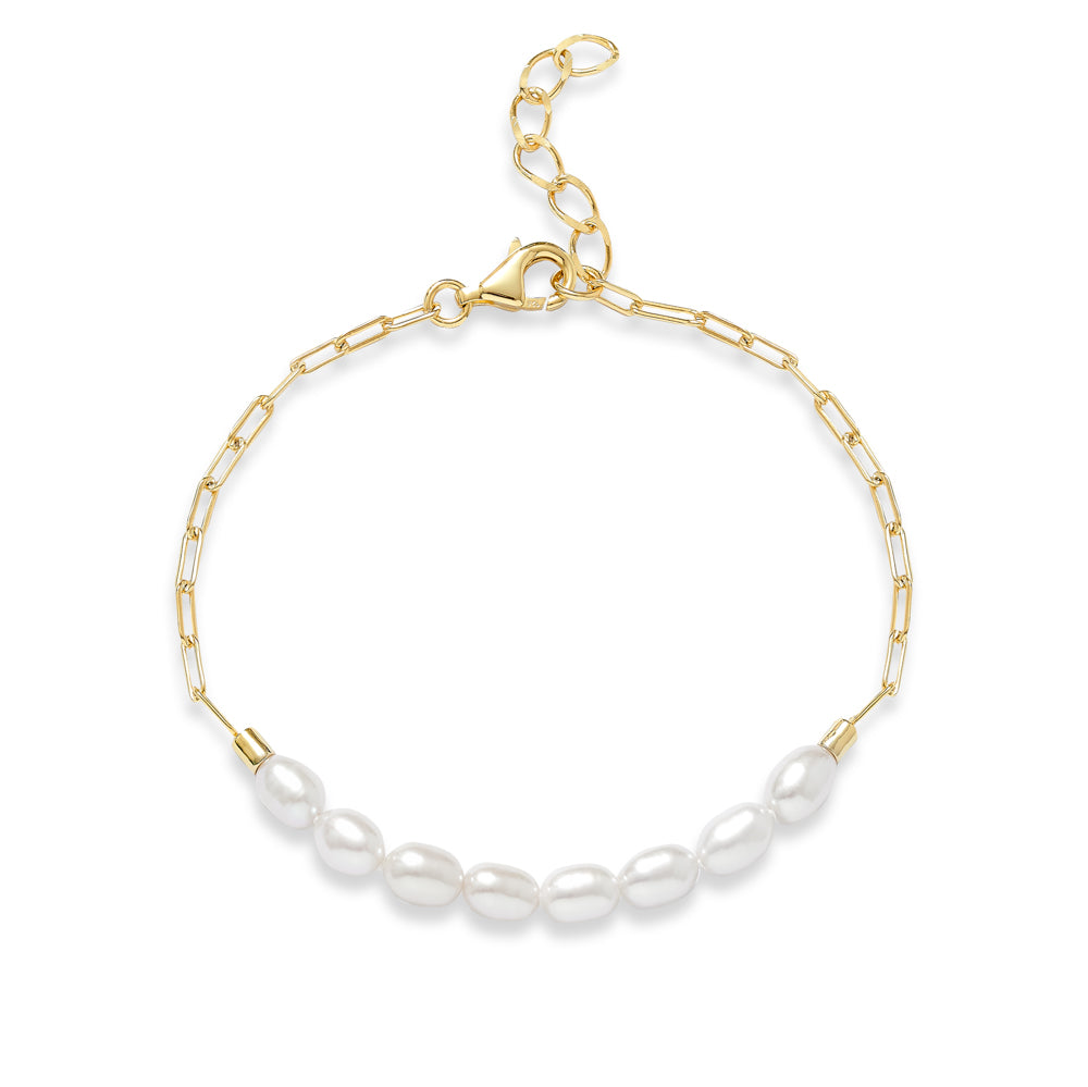 Credo Gold Link Chain Bracelet With Cultured Freshwater Pearls