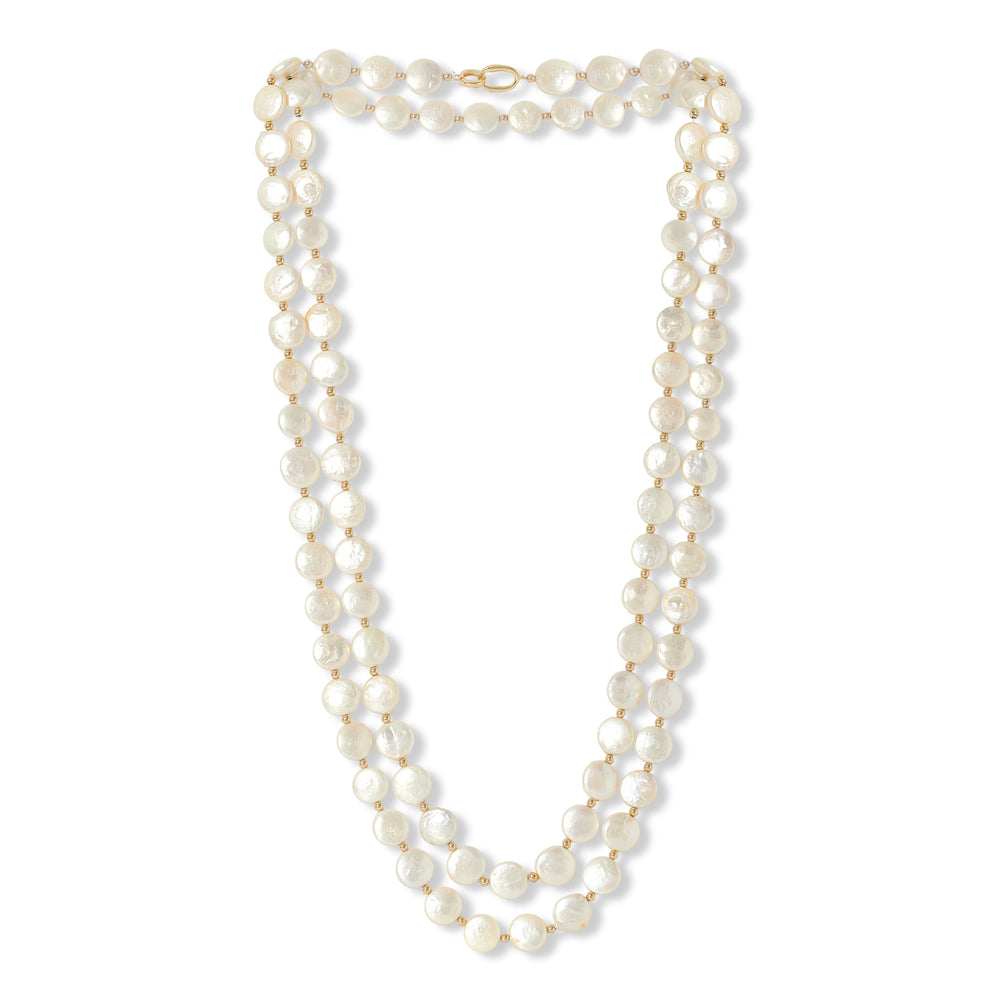 Decus champagne cultured freshwater pearl loop necklace with gold plate beads