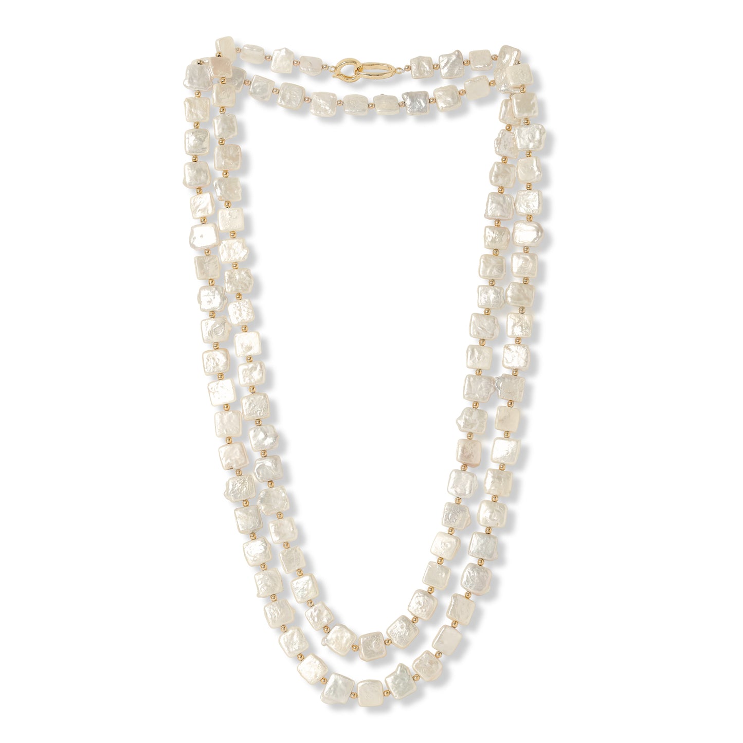 Decus champagne square-shaped cultured freshwater pearl loop necklace with gold plate beads