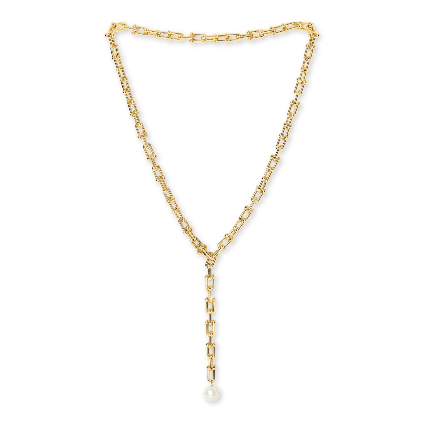 Decus cultured freshwater pearl drop on chunky gold chain