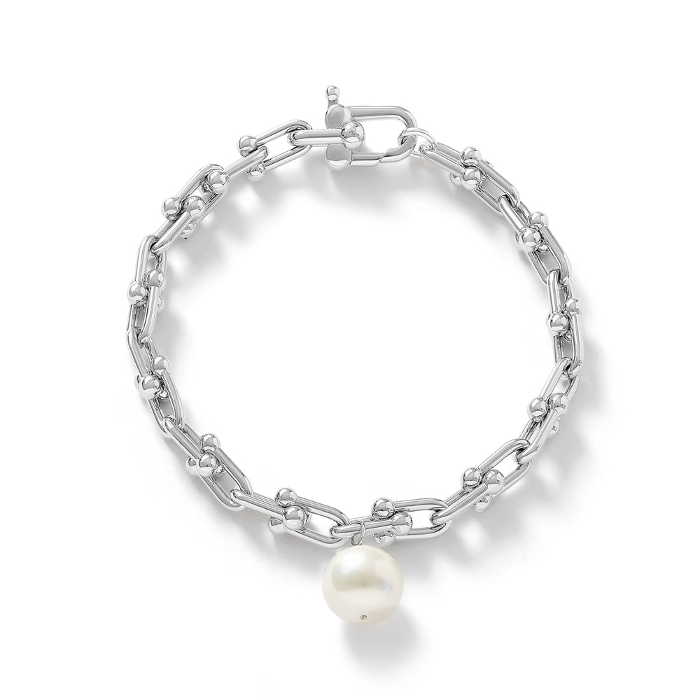 Decus cultured freshwater pearl drop on chunky white gold fill chain bracelet