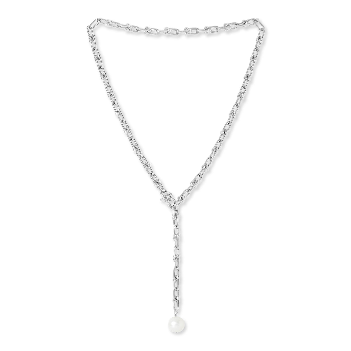 Decus cultured freshwater pearl drop on chunky white gold chain