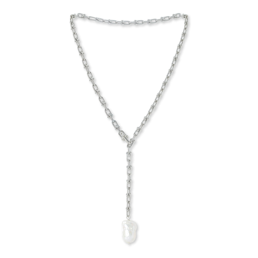 Decus baroque cultured freshwater pearl drop on chunky white gold chain