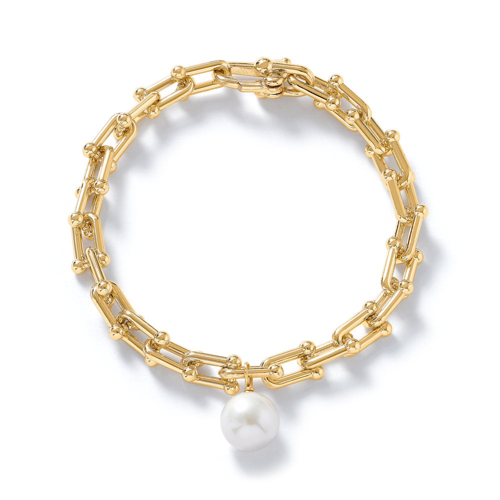 Decus cultured freshwater pearl drop on chunky gold chain bracelet