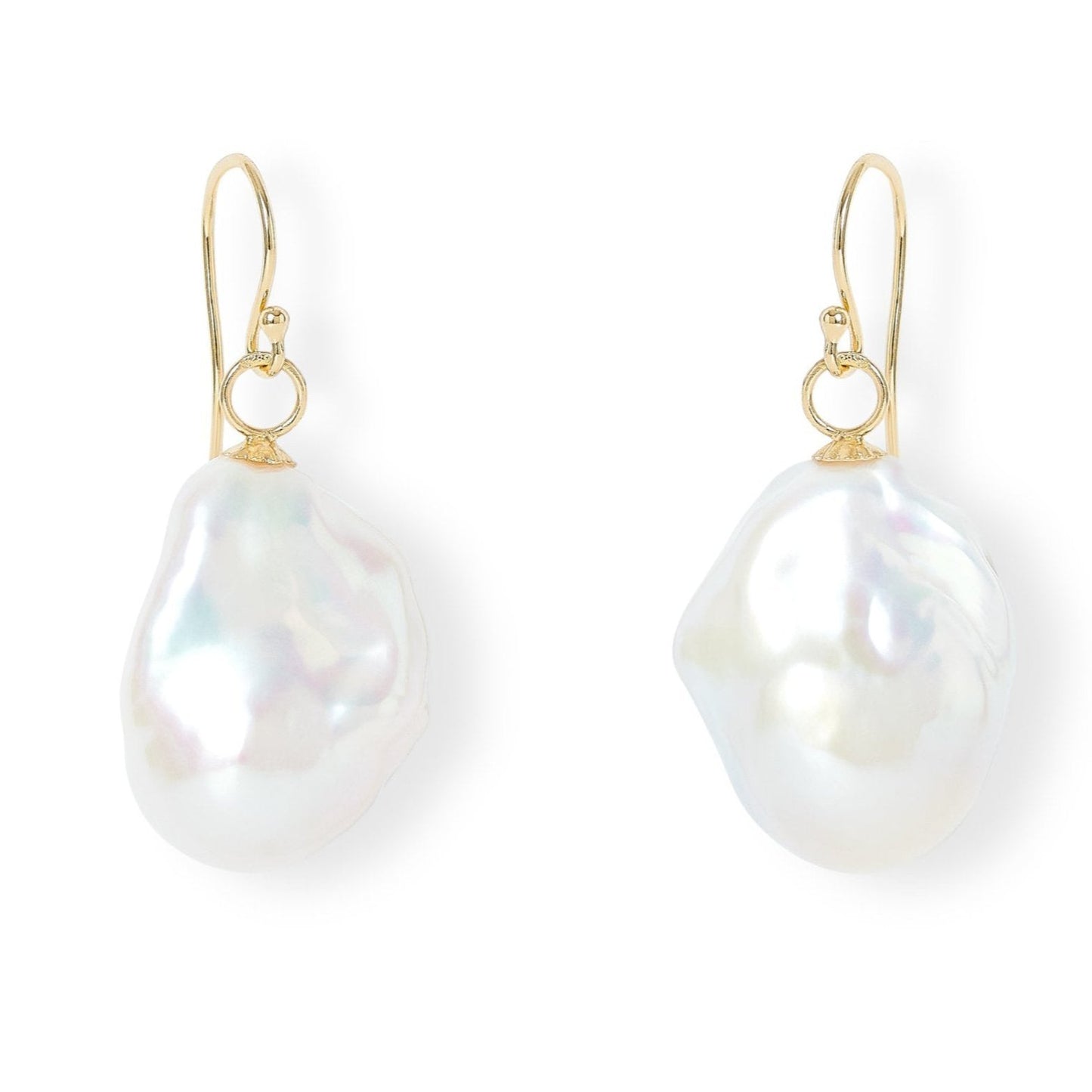 Decus large baroque cultured freshwater pearl drop earrings on gold plated silver