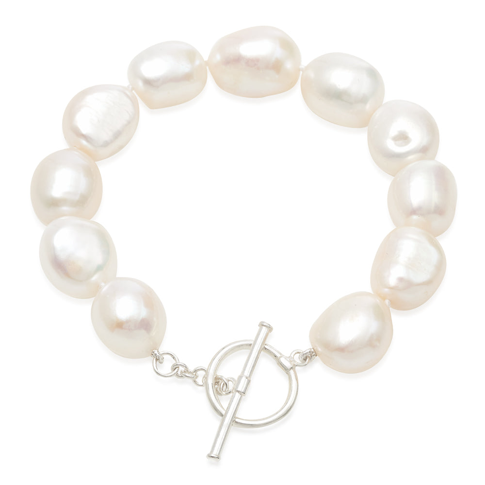 Decus large irregular cultured freshwater pearl bracelet with sterling silver toggle clasp
