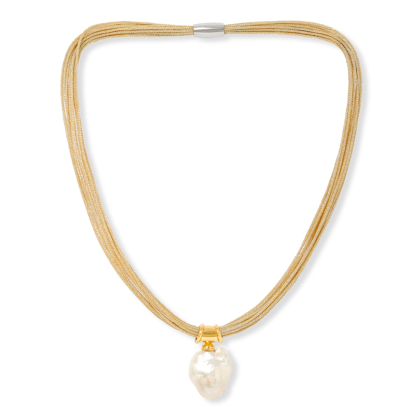 Decus large baroque 'fireball' cultured freshwater pearl drop on multi-strand gold necklace