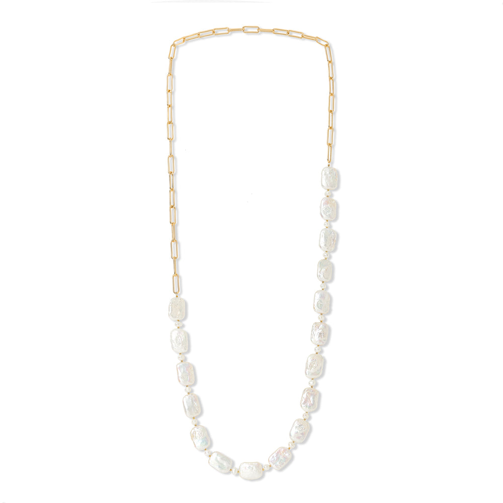 Decus oblong keishi pearl necklace with gold plate chain