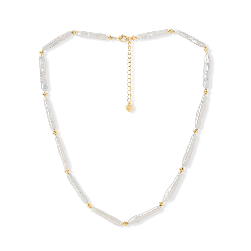 Decus white 'stick' cultured freshwater pearl necklace with gold plate beads