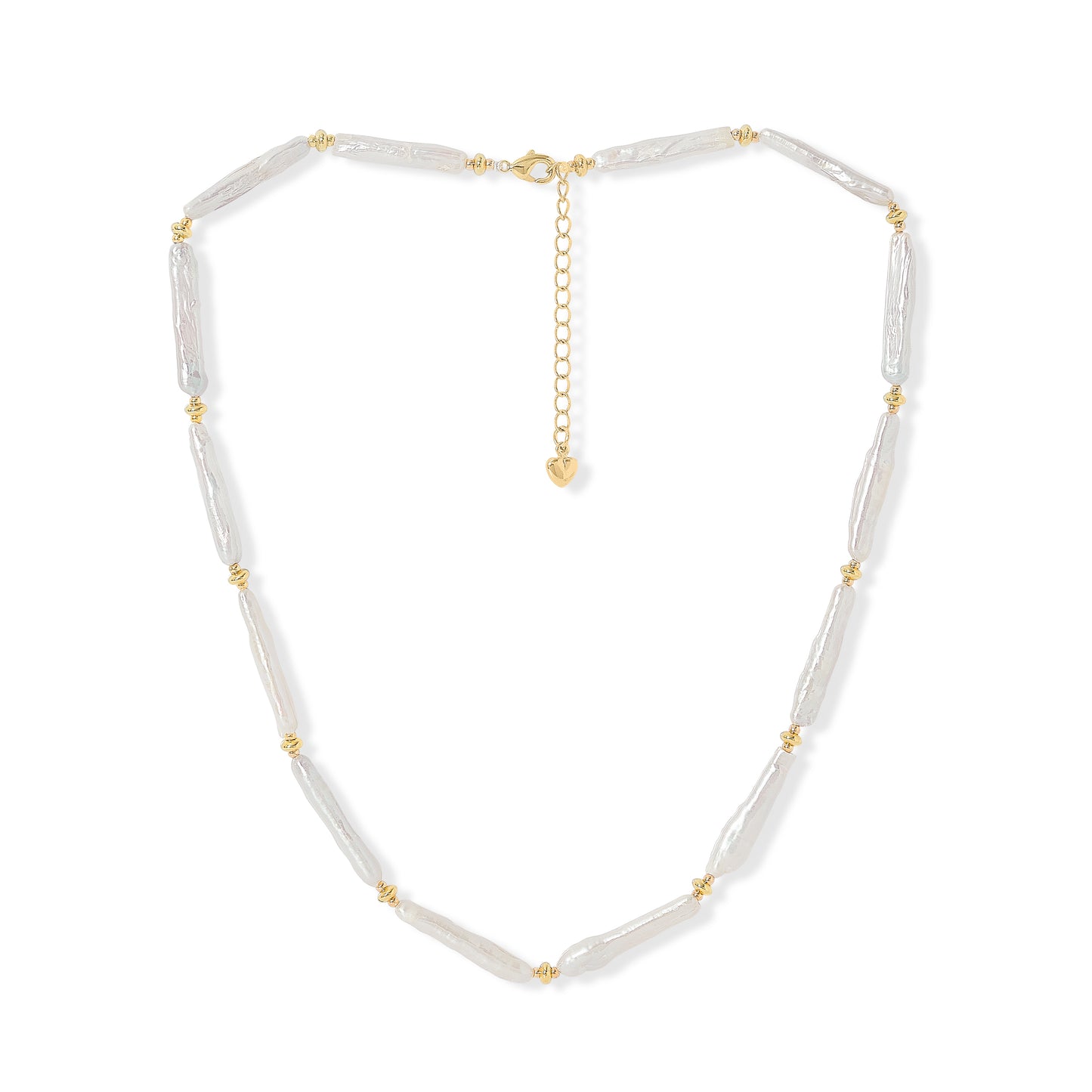 Decus white 'stick' cultured freshwater pearl necklace with gold plate beads