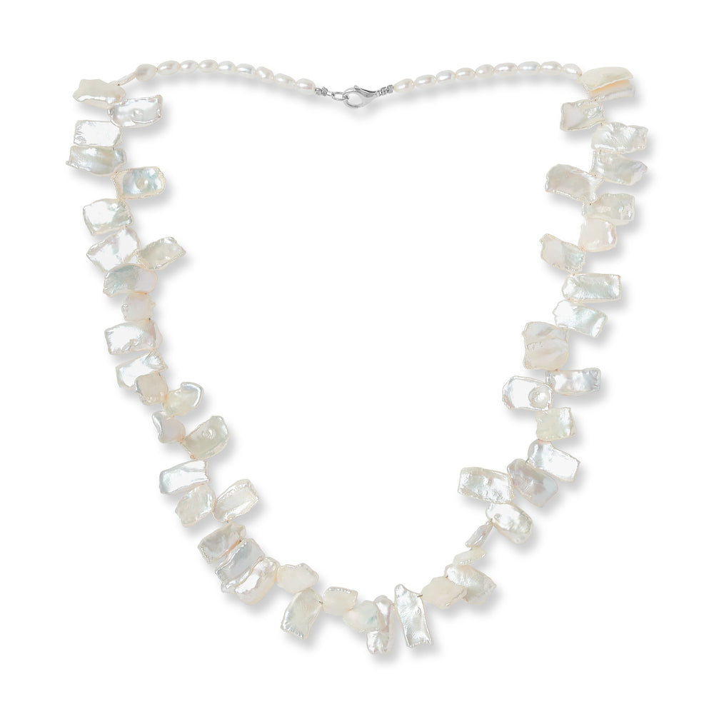 Decus white keishi and oval round cultured freshwater pearl necklace