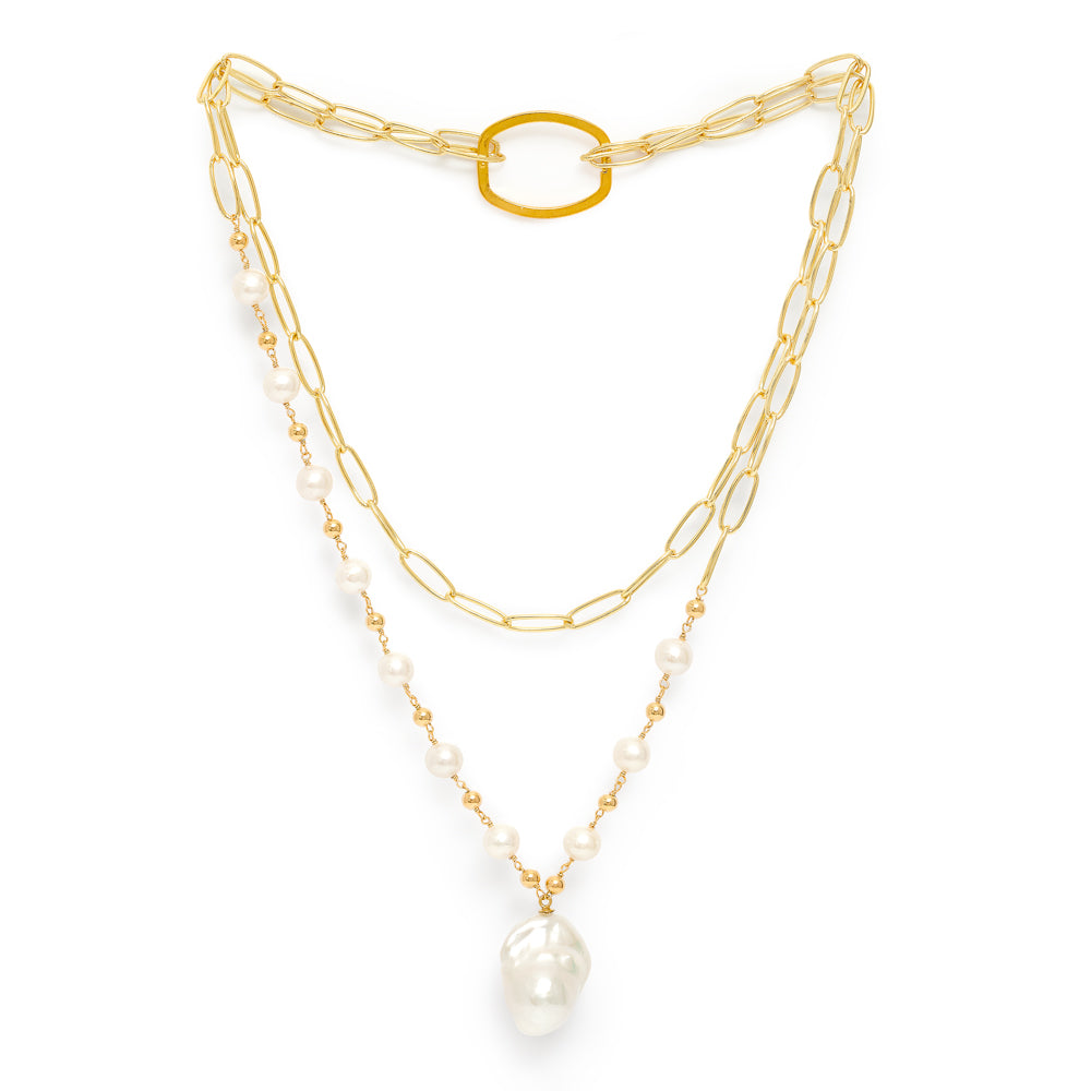 
                  
                    Decus large baroque 'fireball' cultured freshwater pearl drop on long gold chain
                  
                