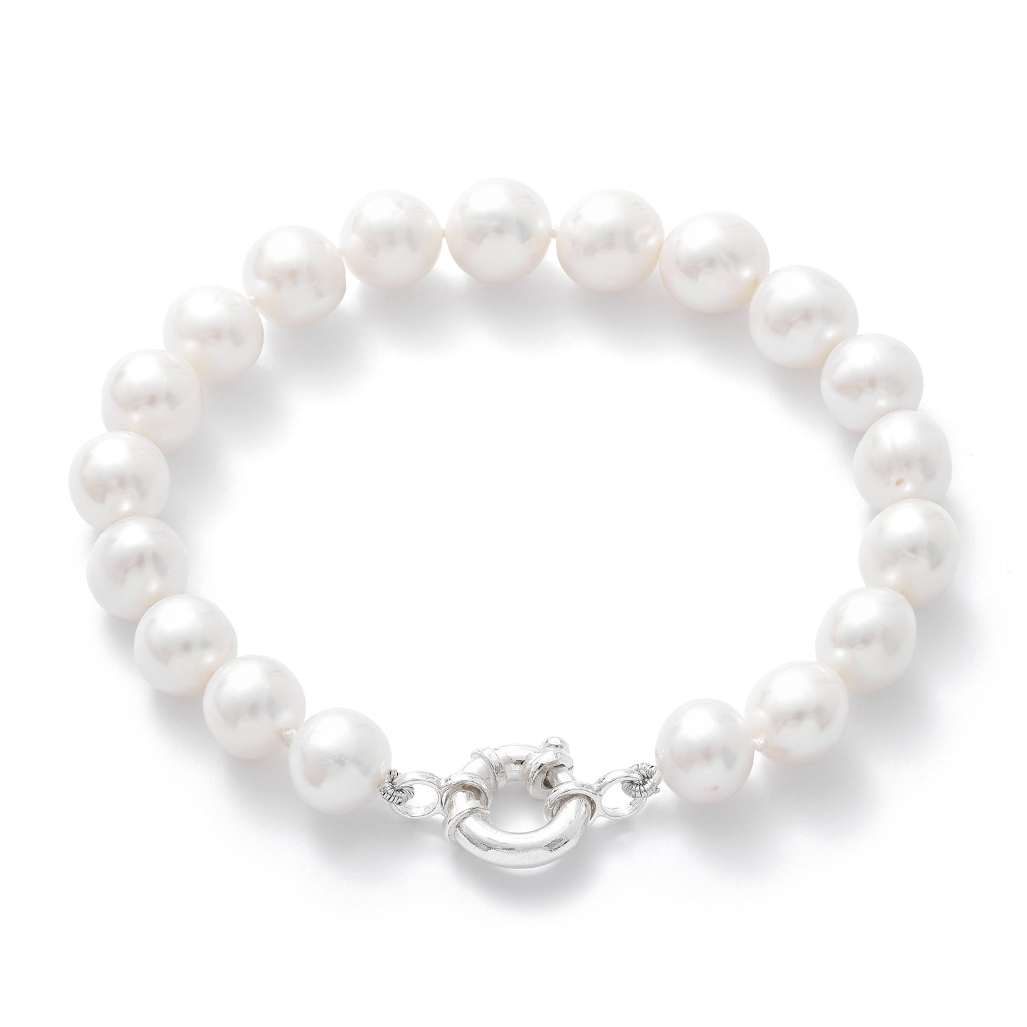 Gratia white cultured freshwater pearl bracelet with sterling silver spring clasp