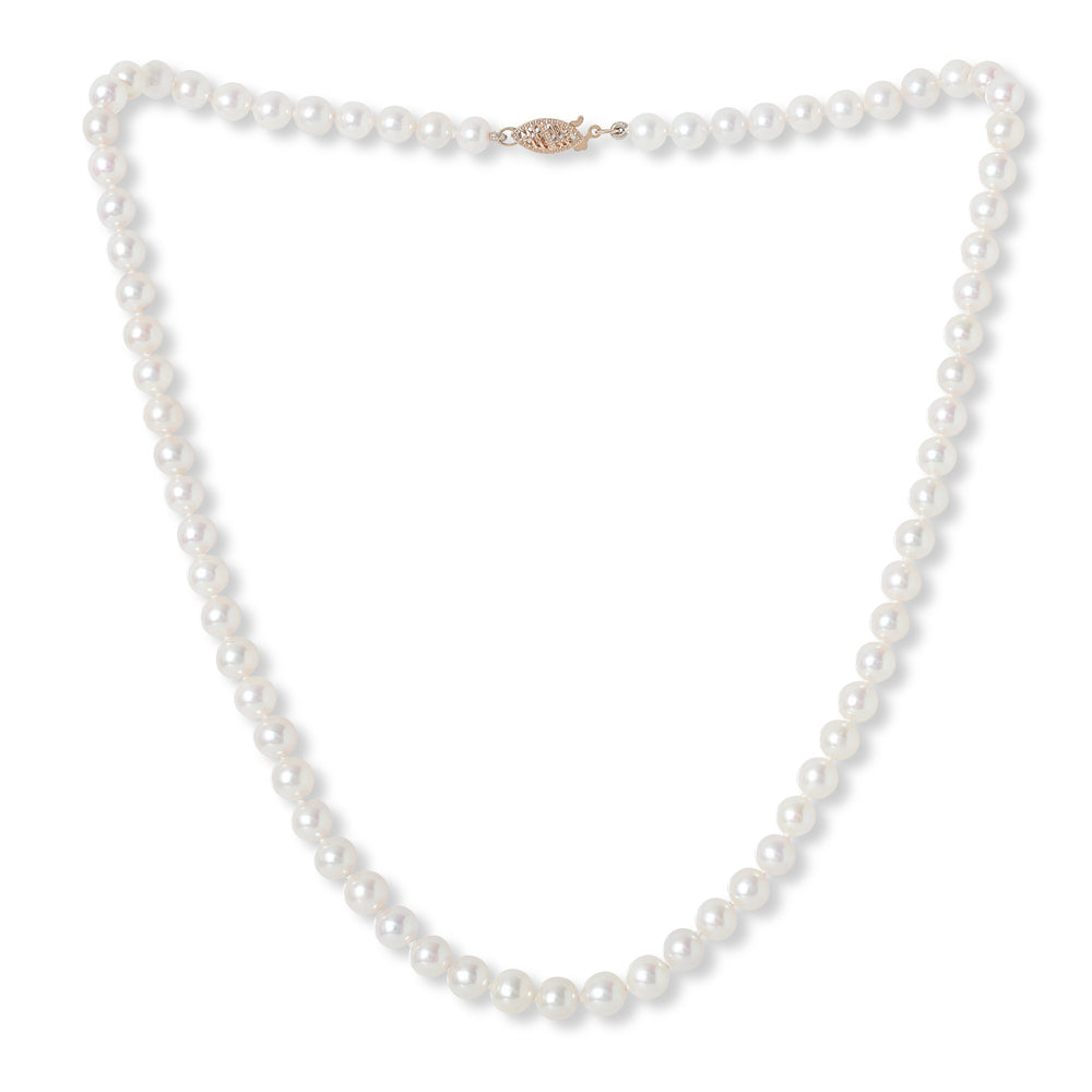 Gratia 6mm almost round cultured akoya pearl necklace on 14kt gold clasp