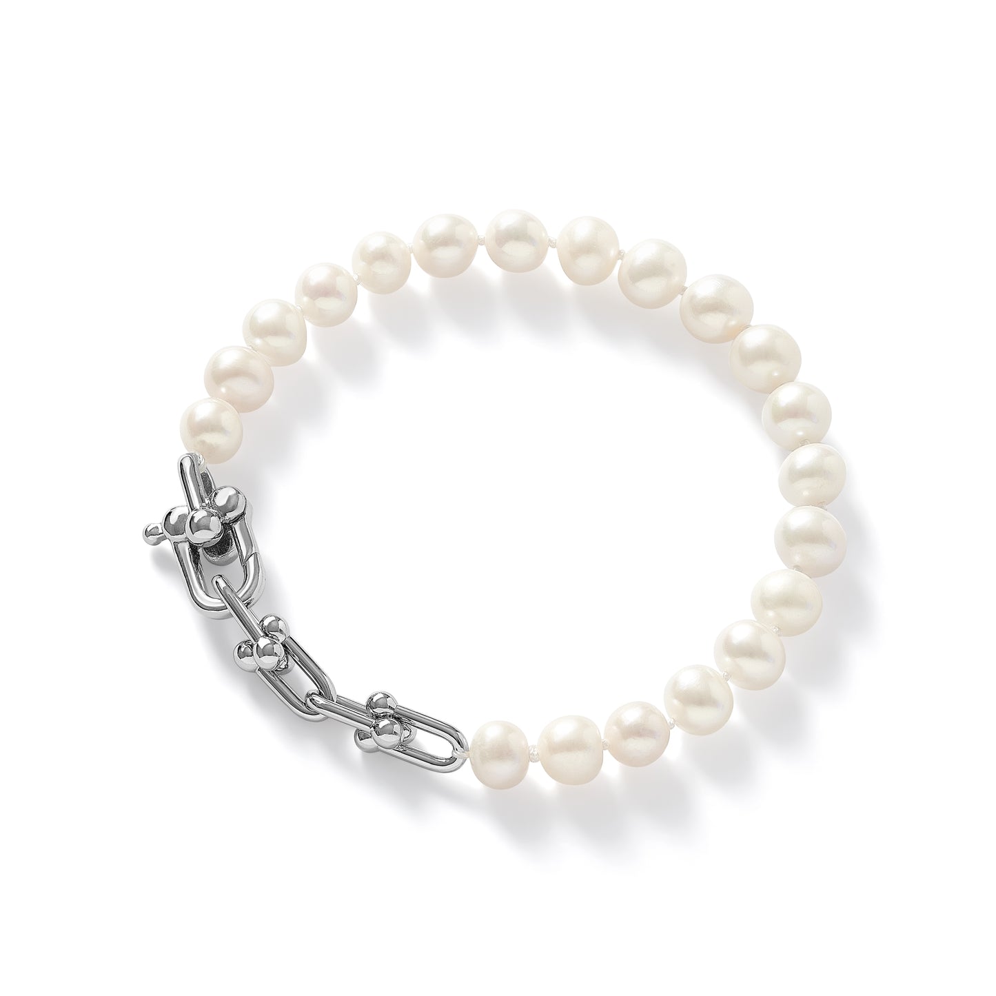 Gratia cultured freshwater pearl bracelet with chunky white gold fill chain feature