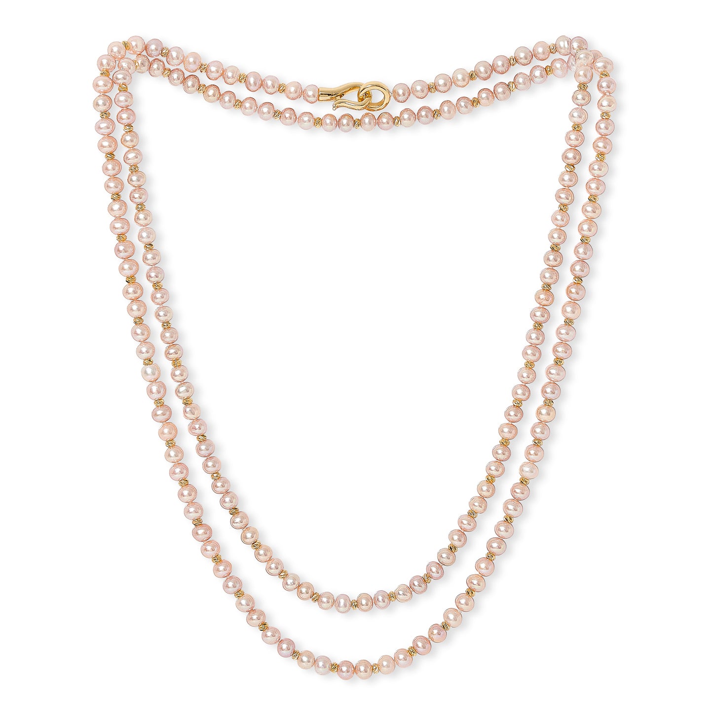 Gratia pink cultured freshwater pearl loop necklace with gold beads