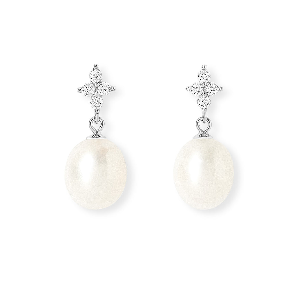 Stella Sparkle Cubic Zirconia Drop Earrings With Cultured Freshwater Pearls