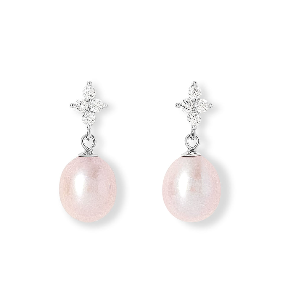 Stella Sparkle Cubic Zirconia Drop Earrings With Pink Cultured Freshwater Pearls