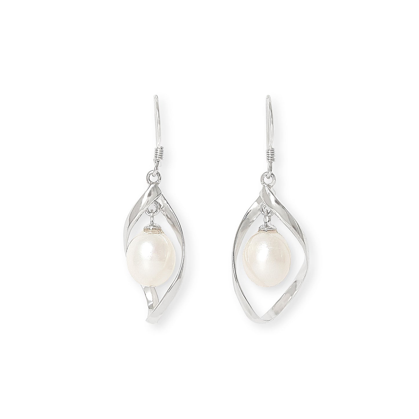 Gratia cultured freshwater pearl drop earrings in silver swirls