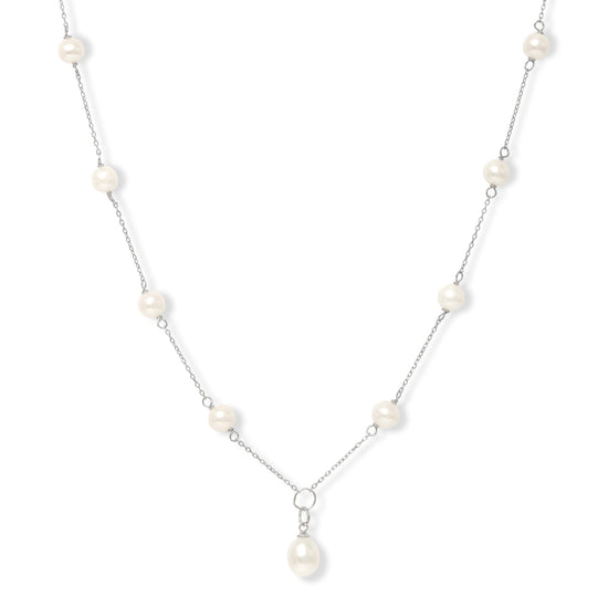 Gratia fine sterling silver chain necklace with cultured freshwater pearls & pendant drop