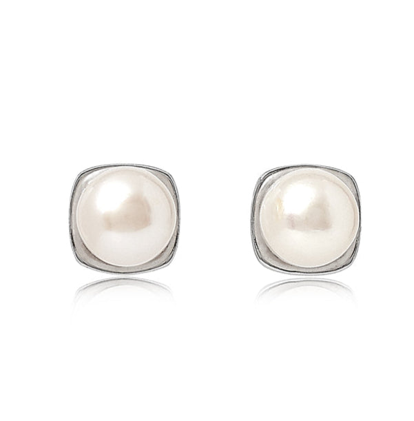 Gratia cultured freshwater pearl silver square stud earrings