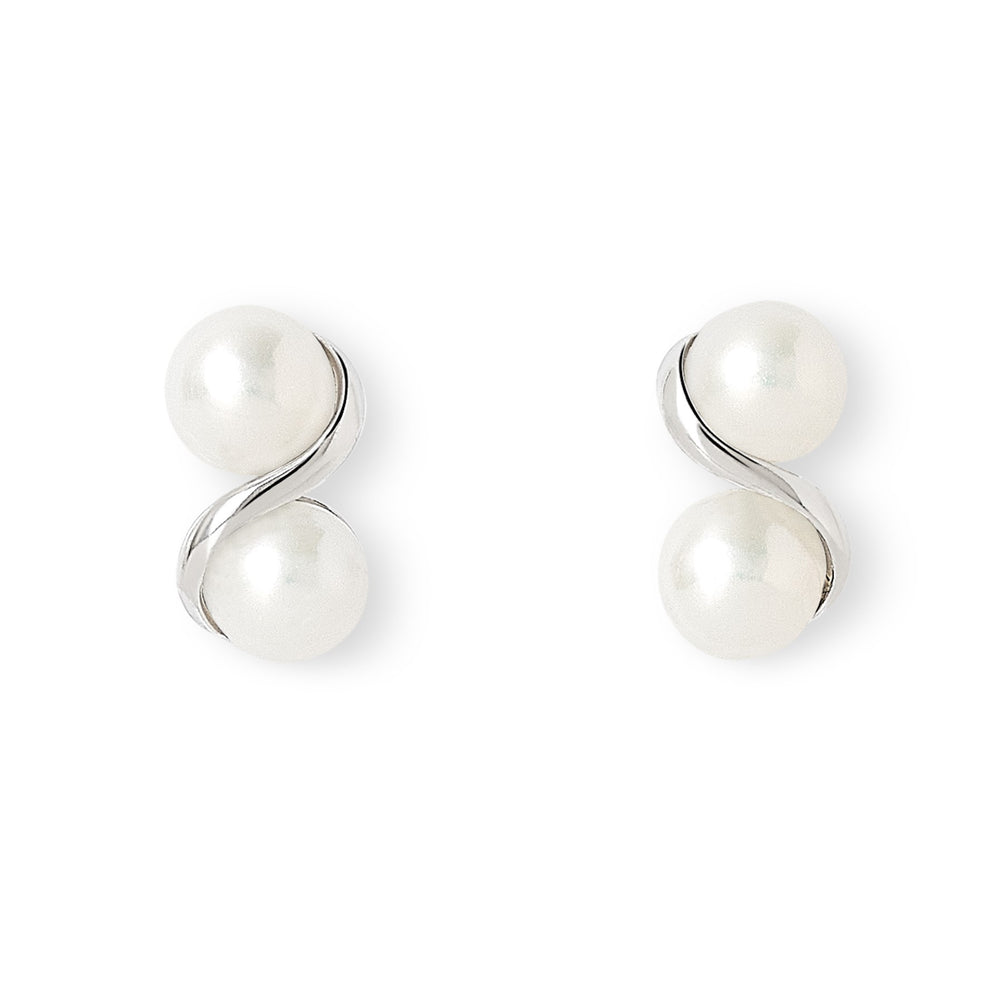 Gratia double stud cultured freshwater pearl earrings with silver swirl