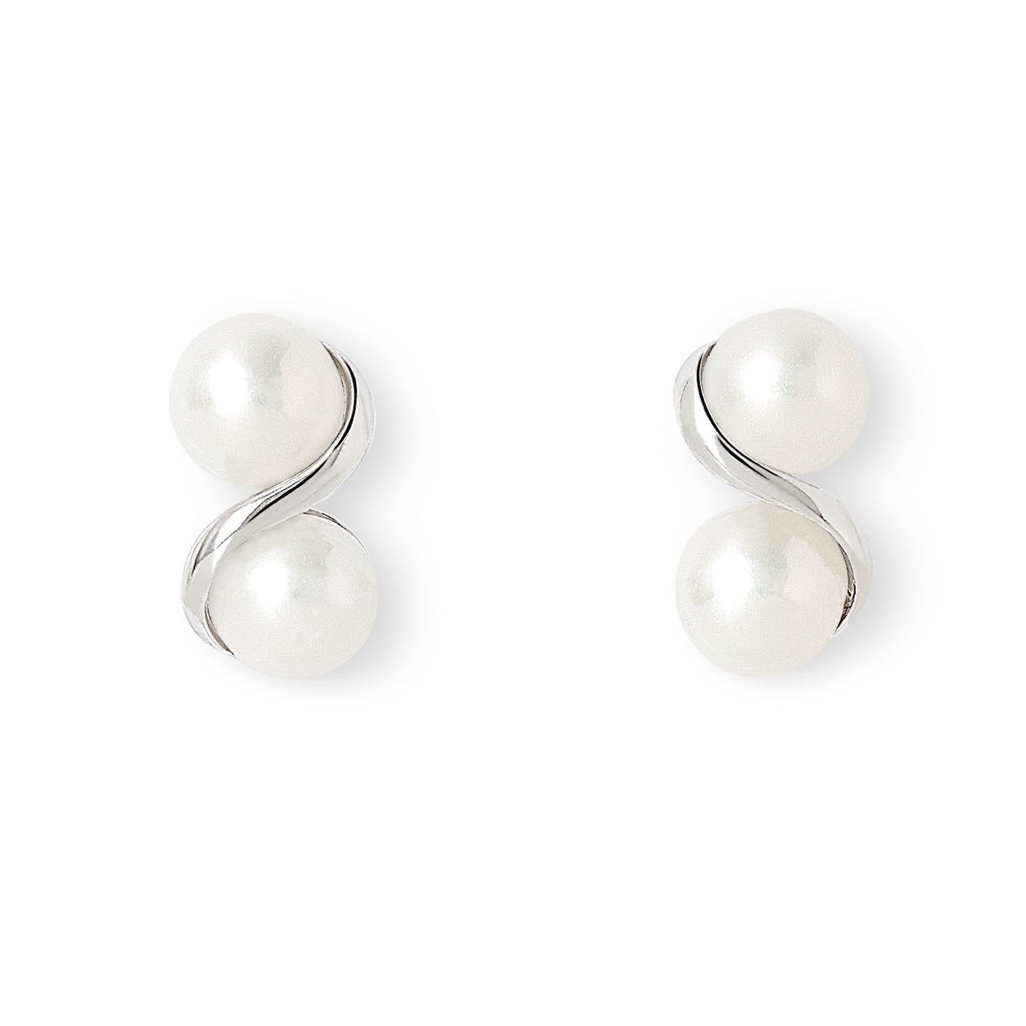 Gratia double stud cultured freshwater pearl earrings with silver swirl