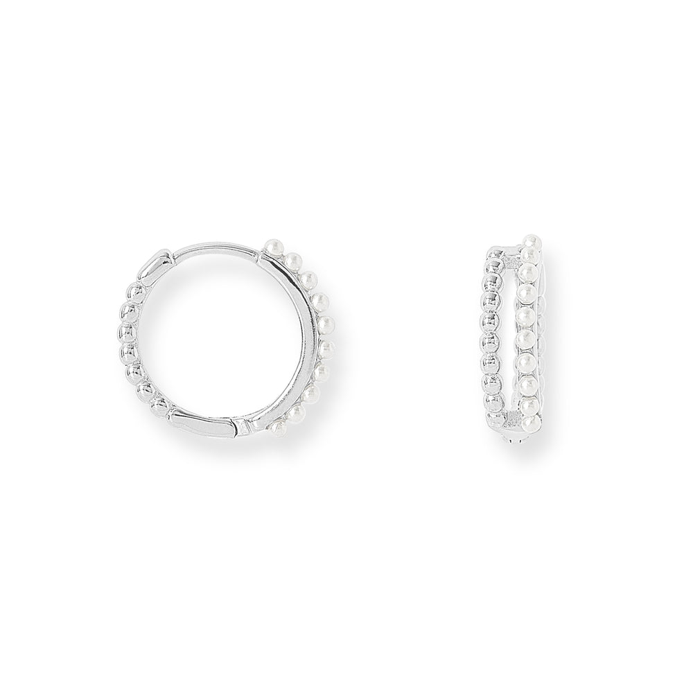 Gratia double sterling silver hoop earrings with delicate mother of pearl beads