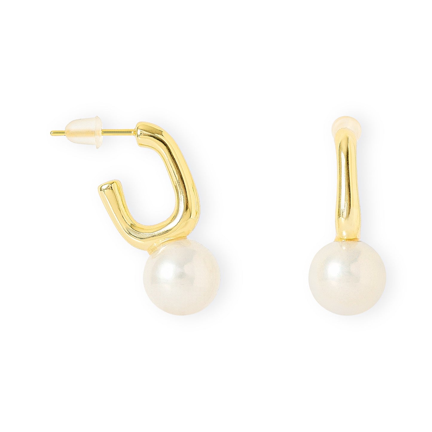 Gratia thick gold plated silver stem earrings with round cultured freshwater pearls