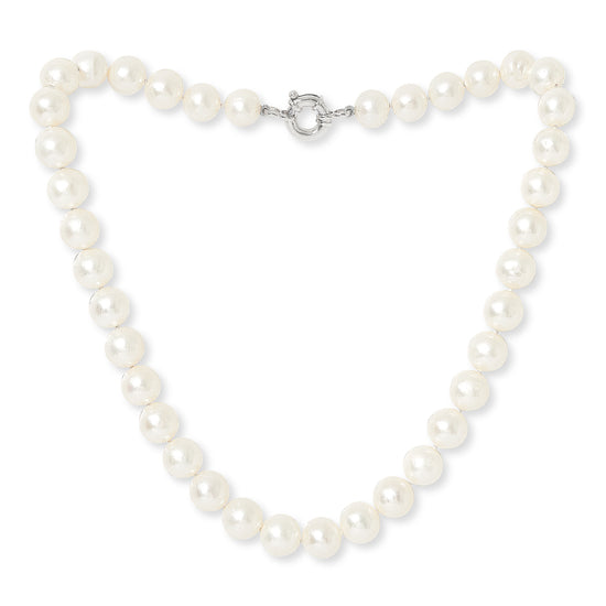 Gratia large white cultured freshwater pearl necklace with sterling silver spring clasp