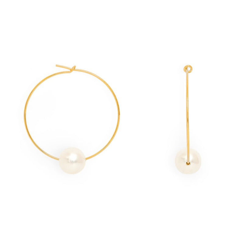 
                  
                    Gratia large gold plate hoop earrings with almost round cultured freshwater pearls
                  
                