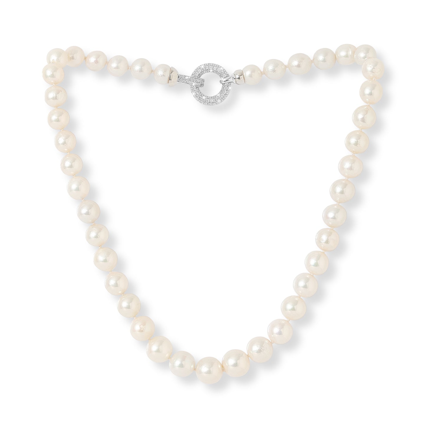 Gratia large white graduated cultured freshwater pearl necklace with pave clasp
