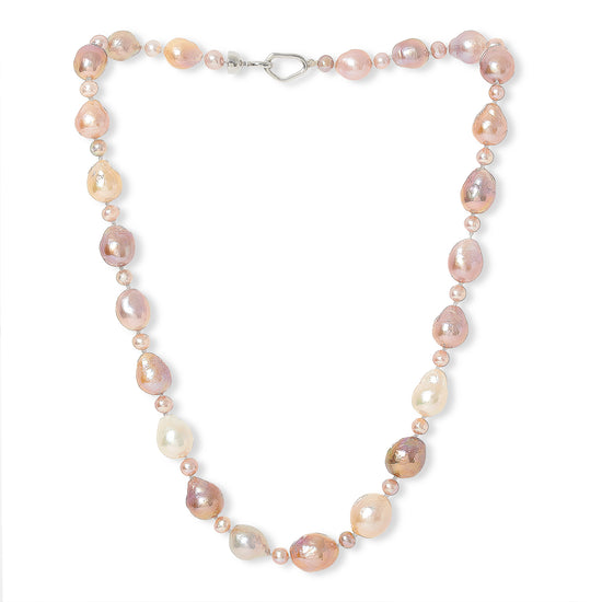 Gratia pink baroque cultured freshwater pearl necklace on sterling silver clasp