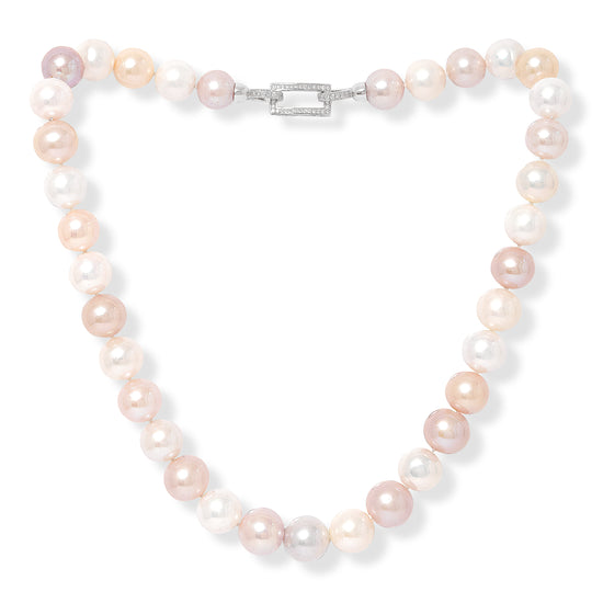 Gratia 12-13mm pink & white cultured freshwater pearl necklace with pave clasp