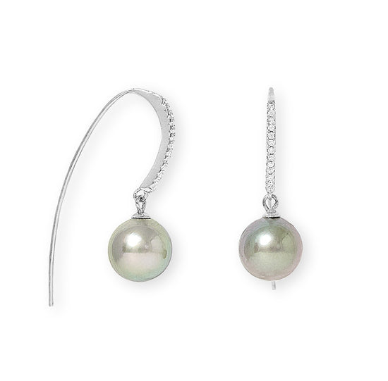 Margarita Tahitian cultured pearl drop earrings on long pave hooks