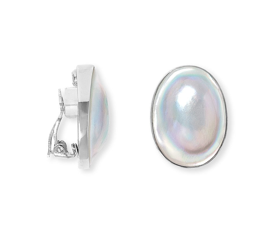 Margarita blue blister pearl clip-on earrings set in sterling silver