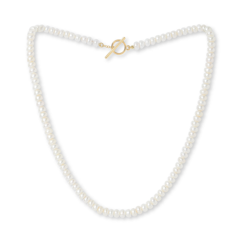 Margarita white button-shaped cultured freshwater pearl necklace