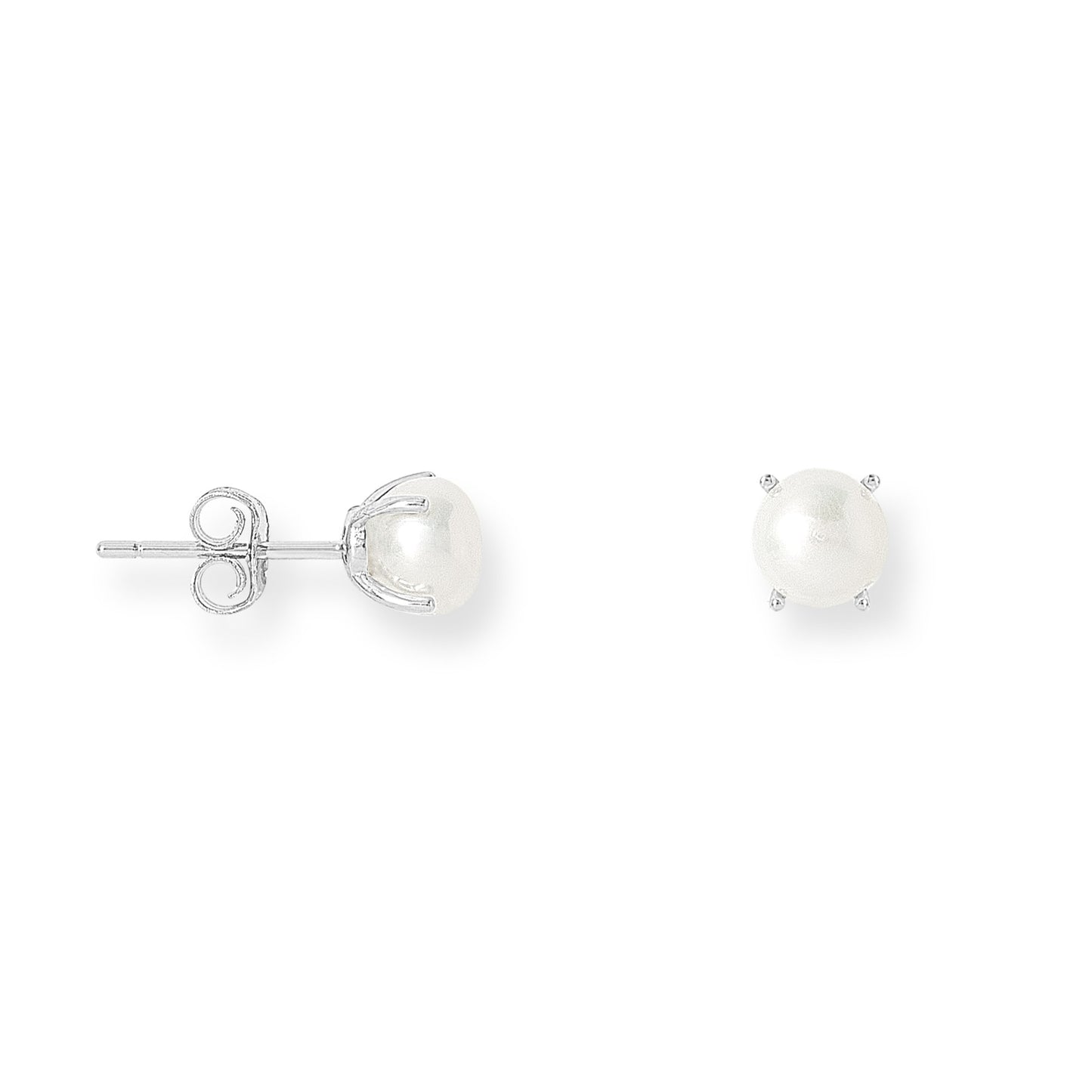 Margarita white cultured freshwater pearl stud earrings in silver claw settings