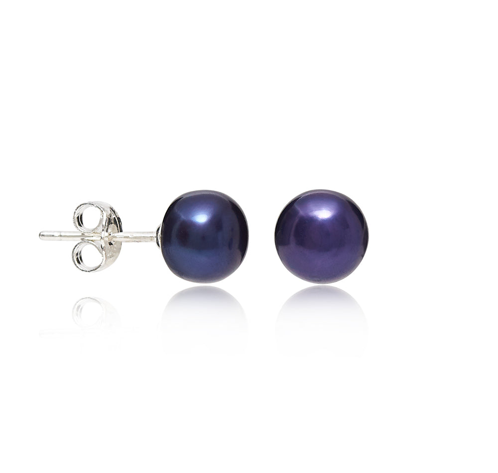 Margarita dark blue button cultured freshwater pearl stud earrings