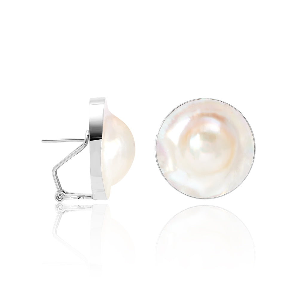 Margarita large white blister pearl earrings set in sterling silver