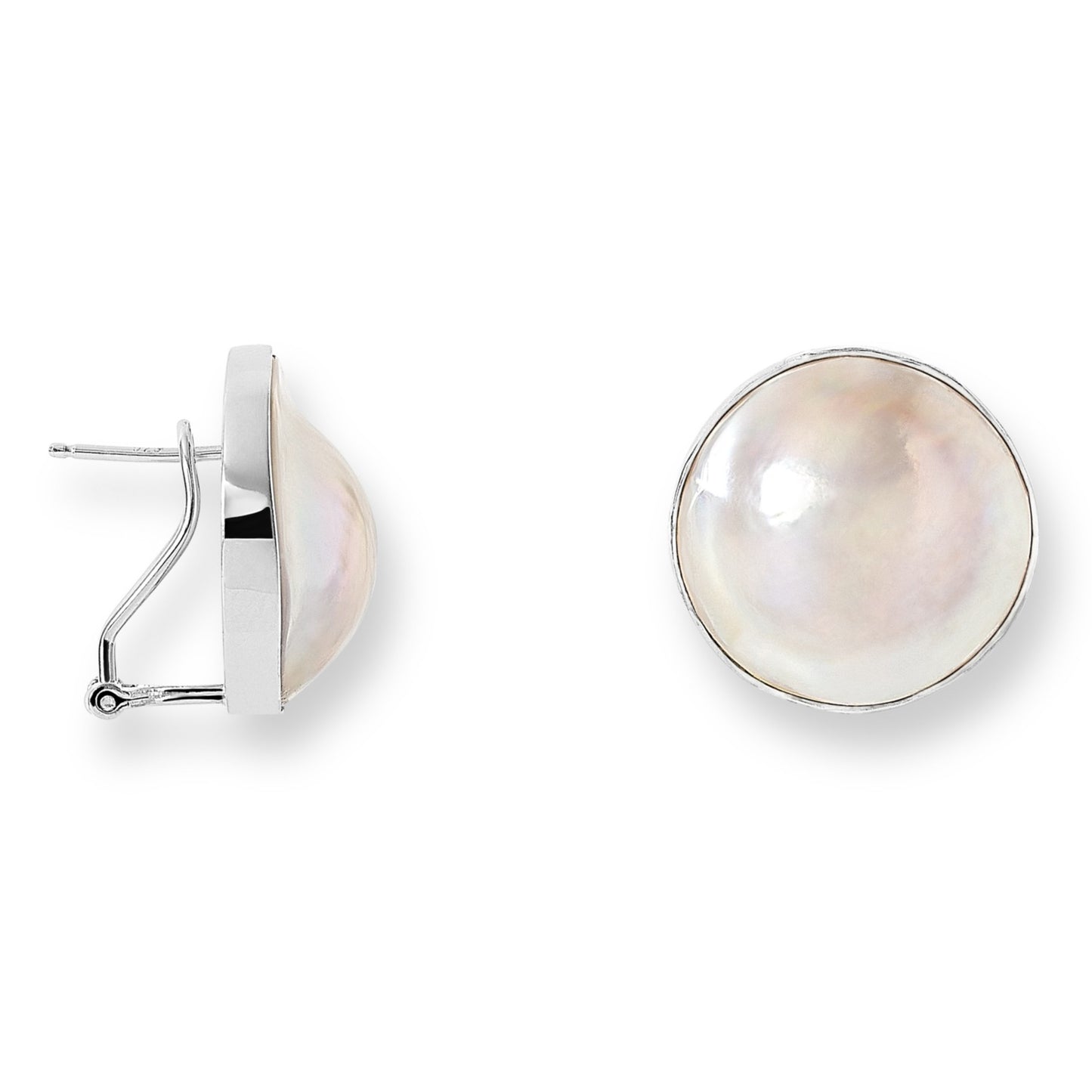 Margarita large white blister pearl earrings set in sterling silver