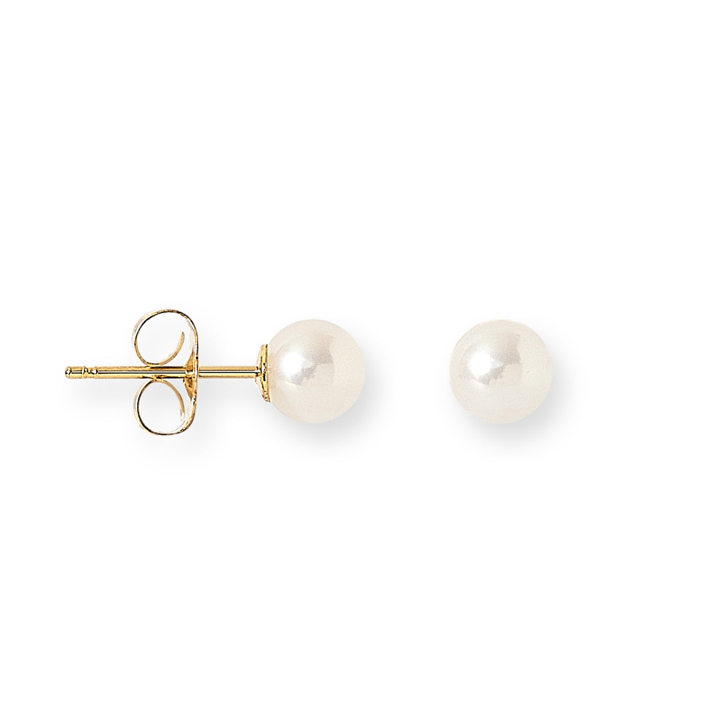 Margarita white round cultured freshwater pearl stud earrings on gold plated silver