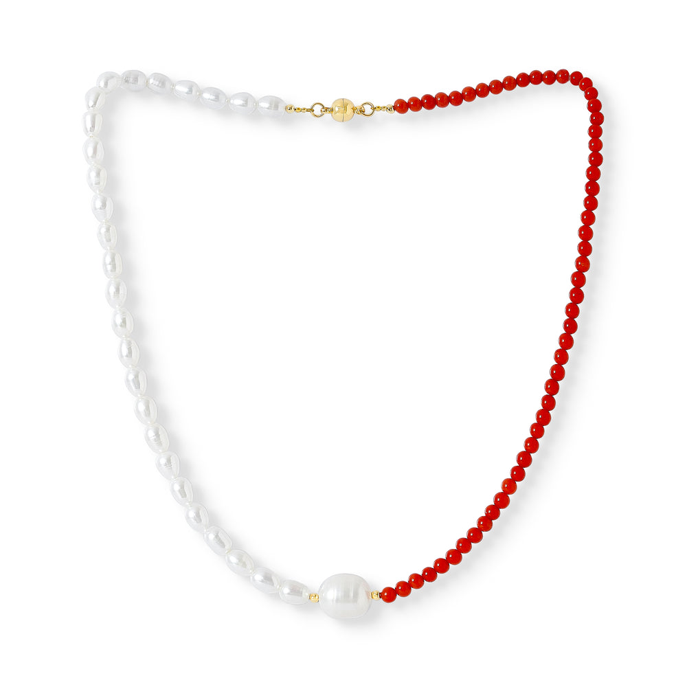 Nova single strand coral & cultured freshwater pearl necklace