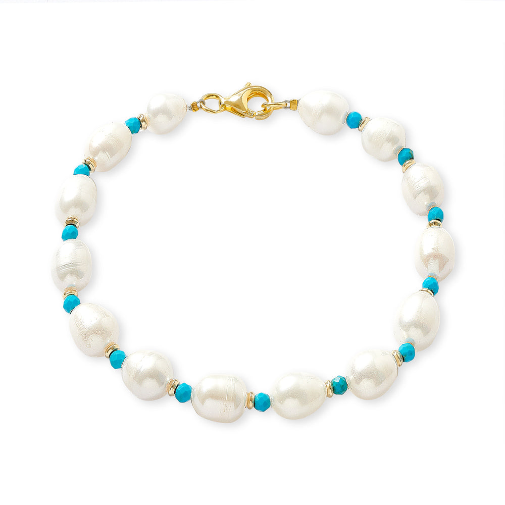 Nova oval baroque cultured freshwater pearl bracelet with turquoise & gold beads