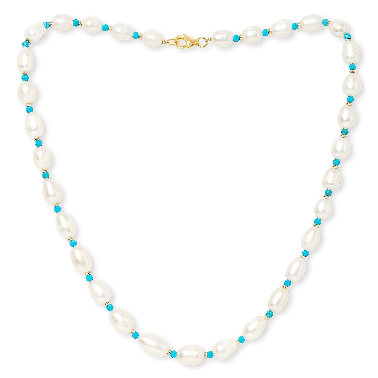 Nova oval baroque cultured freshwater pearl necklace with turquoise & gold beads
